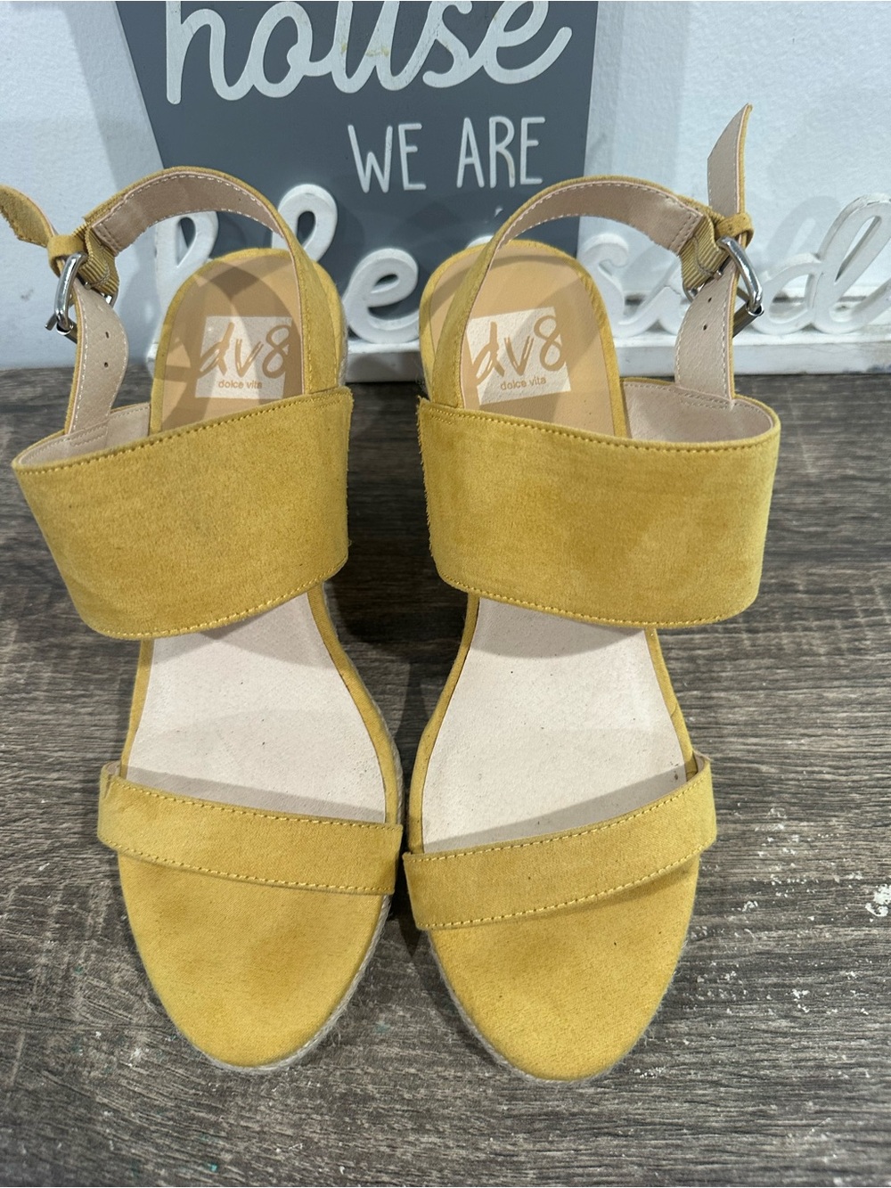 DV by Dolce Vita Yellow Suede Block Heel Sandals with Ankle Strap
